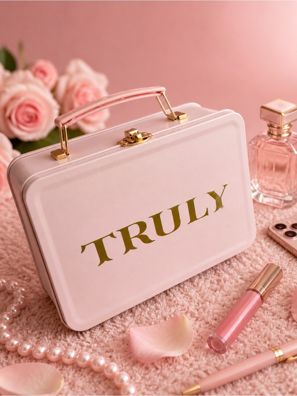 TRULY Blush Pink Cosmetic Vanity Case with Gold Hardware